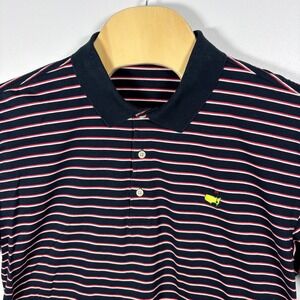 Masters Tournament Golf Polo Shirt Mens Navy Blue Red Striped Short Sleeve Logo